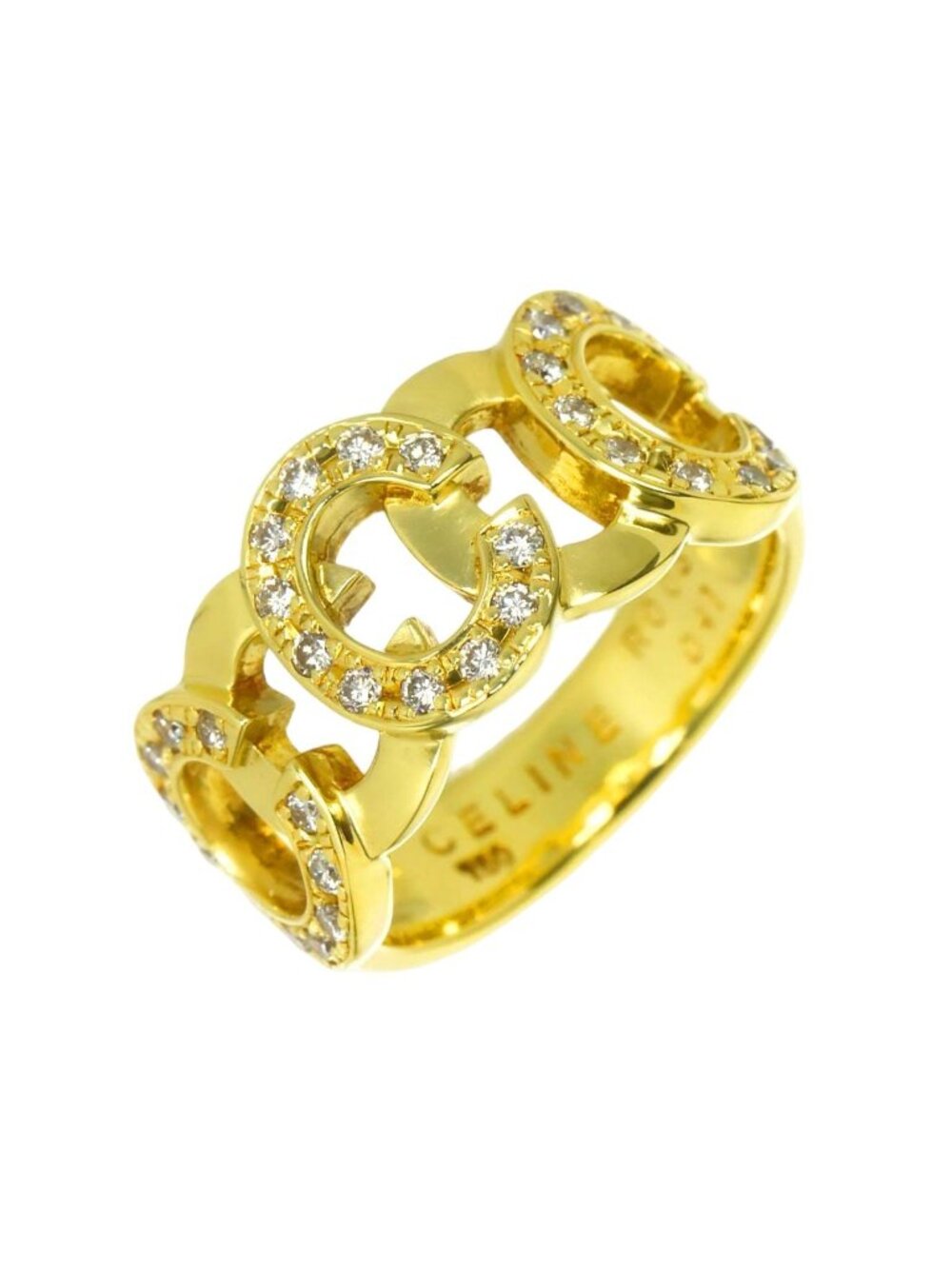 Celine Ring Diamond Ruby 18k Yellow Gold 750 C Logo